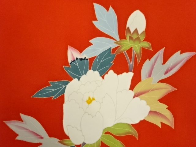  作家物　塩瀬手描き花葉模様名古屋帯